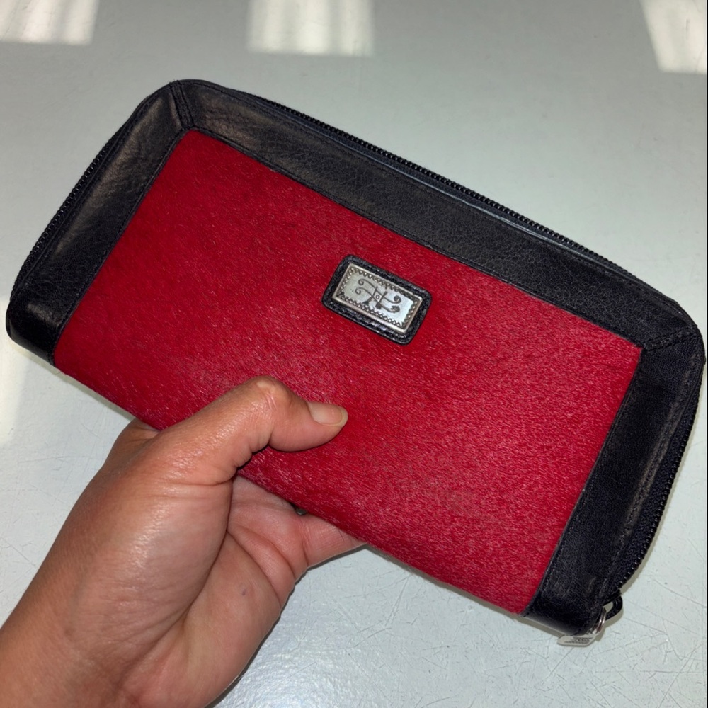 BRIGHTON Burgandy Pony HORSE Hair Leather Wallet